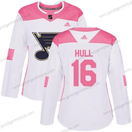 Adidas Frauen St. Louis Blues #16 Brett Hull Authentisch Strickerei NHL Trikots – Weiß Rosa