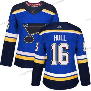 Adidas Frauen St. Louis Blues #16 Brett Hull Heimtrikots Authentisch Strickerei NHL Trikots – Blau