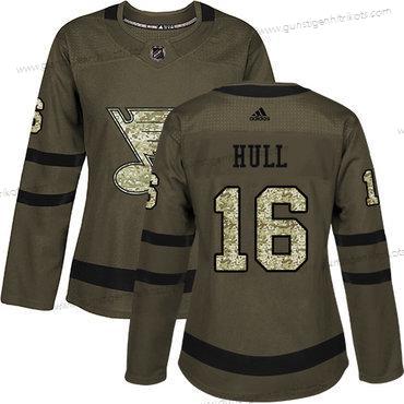 Adidas Frauen St. Louis Blues #16 Brett Hull Salute to Service Strickerei NHL Trikots – Grün