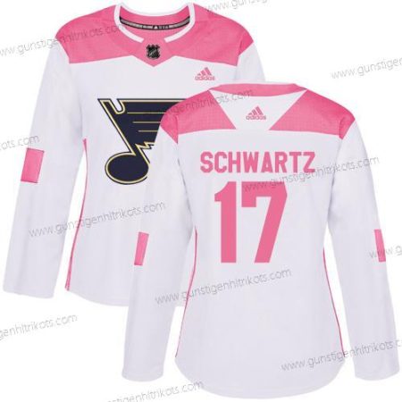 Adidas Frauen St. Louis Blues #17 Jaden Schwartz Authentisch Strickerei NHL Trikots – Weiß Rosa