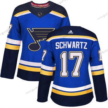 Adidas Frauen St. Louis Blues #17 Jaden Schwartz Heimtrikots Authentisch Strickerei NHL Trikots – Blau