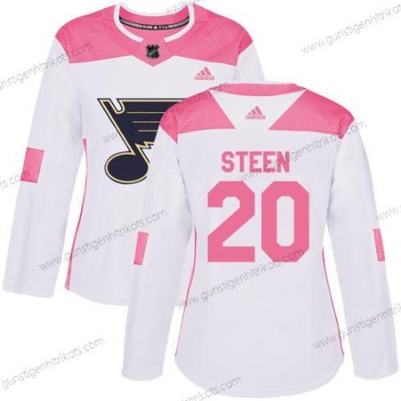 Adidas Frauen St. Louis Blues #20 Alexander Steen Authentisch Strickerei NHL Trikots – Weiß Rosa