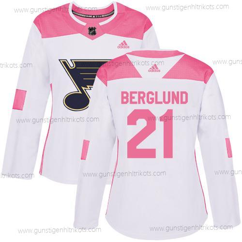 Adidas Frauen St. Louis Blues #21 Patrik Berglund Authentisch Strickerei NHL Trikots – Weiß Rosa