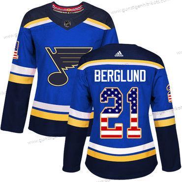 Adidas Frauen St. Louis Blues #21 Patrik Berglund Heimtrikots Authentisch USA Flag Strickerei NHL Trikots – Blau