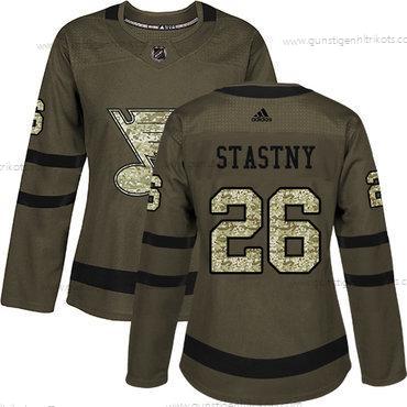 Adidas Frauen St. Louis Blues #26 Paul Stastny Salute to Service Strickerei NHL Trikots – Grün