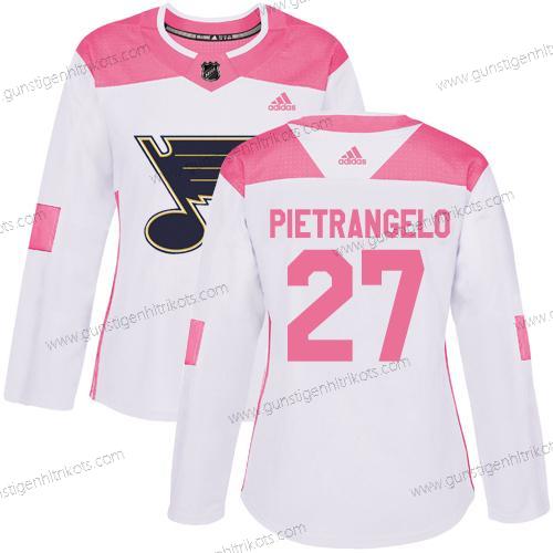 Adidas Frauen St. Louis Blues #27 Alex Pietrangelo Authentisch Strickerei NHL Trikots – Weiß Rosa