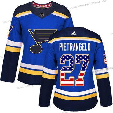 Adidas Frauen St. Louis Blues #27 Alex Pietrangelo Heimtrikots Authentisch USA Flag Strickerei NHL Trikots – Blau