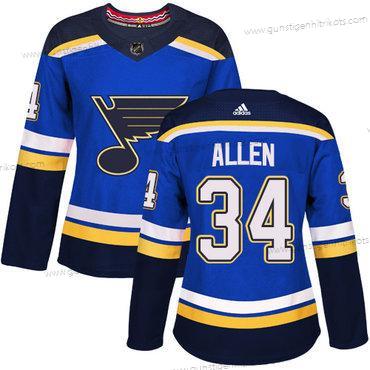 Adidas Frauen St. Louis Blues #34 Jake Allen Heimtrikots Authentisch Strickerei NHL Trikots – Blau