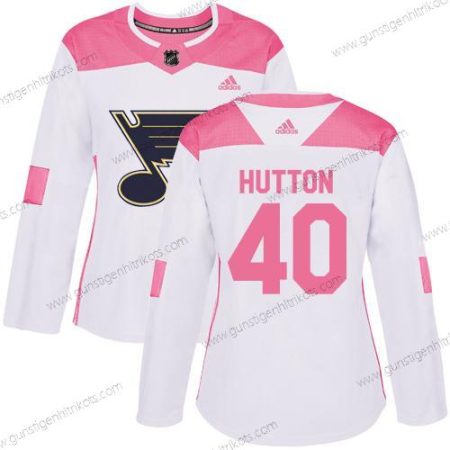 Adidas Frauen St. Louis Blues #40 Carter Hutton Authentisch Strickerei NHL Trikots – Weiß Rosa