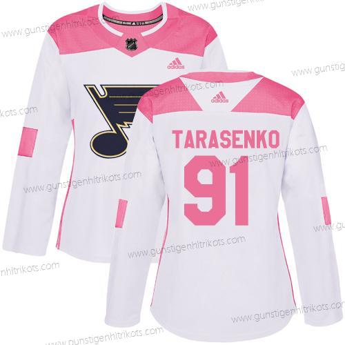 Adidas Frauen St. Louis Blues #91 Vladimir Tarasenko Authentisch Strickerei NHL Trikots – Weiß Rosa