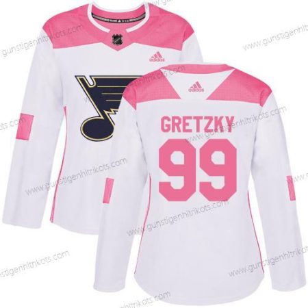 Adidas Frauen St. Louis Blues #99 Wayne Gretzky Authentisch Strickerei NHL Trikots – Weiß Rosa