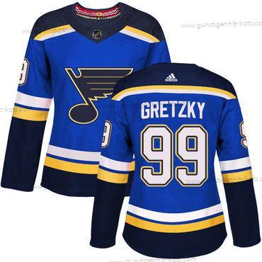 Adidas Frauen St. Louis Blues #99 Wayne Gretzky Heimtrikots Authentisch Strickerei NHL Trikots – Blau