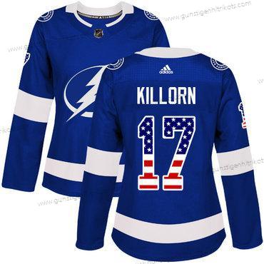 Adidas Frauen Tampa Bay Lightning #17 Alex Killorn Heimtrikots Authentisch USA Flag Strickerei NHL Trikots – Blau