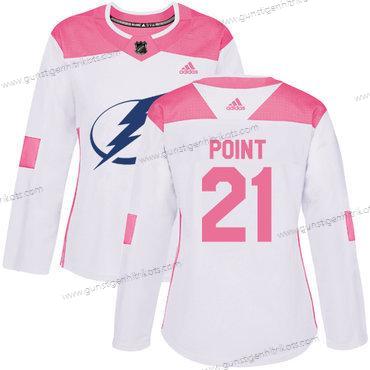 Adidas Frauen Tampa Bay Lightning #21 Brayden Point Authentisch Strickerei NHL Trikots – Weiß Rosa