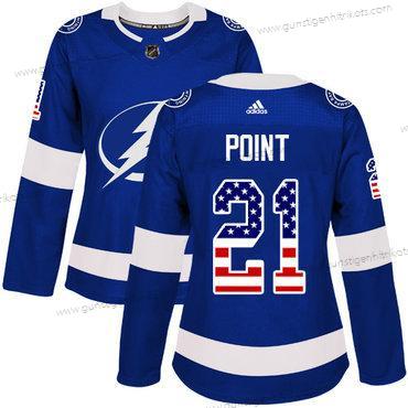 Adidas Frauen Tampa Bay Lightning #21 Brayden Point Heimtrikots Authentisch USA Flag Strickerei NHL Trikots – Blau