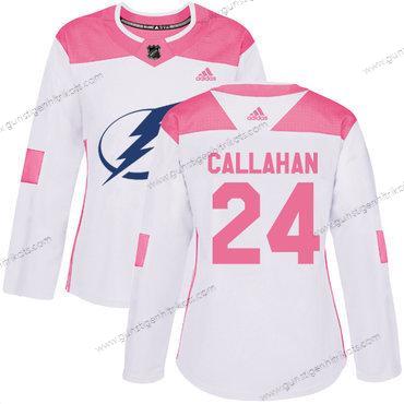 Adidas Frauen Tampa Bay Lightning #24 Ryan Callahan Authentisch Strickerei NHL Trikots – Weiß Rosa