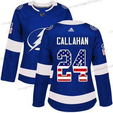 Adidas Frauen Tampa Bay Lightning #24 Ryan Callahan Heimtrikots Authentisch USA Flag Strickerei NHL Trikots – Blau