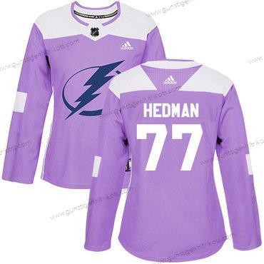 Adidas Frauen Tampa Bay Lightning #77 Victor Hedman Authentisch Bekämpft Krebs Strickerei NHL Trikots – Lila