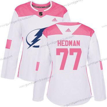 Adidas Frauen Tampa Bay Lightning #77 Victor Hedman Authentisch Strickerei NHL Trikots – Weiß Rosa