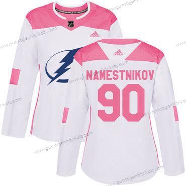 Adidas Frauen Tampa Bay Lightning #90 Vladislav Namestnikov Authentisch Strickerei NHL Trikots – Weiß Rosa