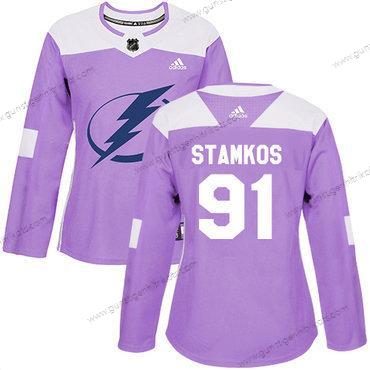 Adidas Frauen Tampa Bay Lightning #91 Steven Stamkos Authentisch Bekämpft Krebs Strickerei NHL Trikots – Lila