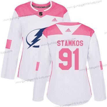 Adidas Frauen Tampa Bay Lightning #91 Steven Stamkos Authentisch Strickerei NHL Trikots – Weiß Rosa