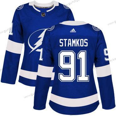 Adidas Frauen Tampa Bay Lightning #91 Steven Stamkos Heimtrikots Authentisch Strickerei NHL Trikots – Blau