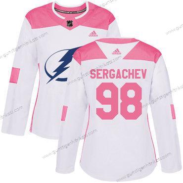 Adidas Frauen Tampa Bay Lightning #98 Mikhail Sergachev Authentisch Strickerei NHL Trikots – Weiß Rosa