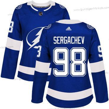 Adidas Frauen Tampa Bay Lightning #98 Mikhail Sergachev Heimtrikots Authentisch Strickerei NHL Trikots – Blau