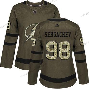 Adidas Frauen Tampa Bay Lightning #98 Mikhail Sergachev Salute to Service Strickerei NHL Trikots – Grün