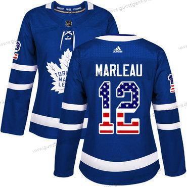 Adidas Frauen Toronto Maple Leafs #12 Patrick Marleau Heimtrikots Authentisch USA Flag Strickerei NHL Trikots – Blau