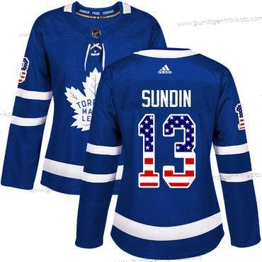 Adidas Frauen Toronto Maple Leafs #13 Mats Sundin Heimtrikots Authentisch USA Flag Strickerei NHL Trikots – Blau