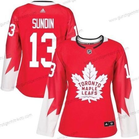 Adidas Frauen Toronto Maple Leafs #13 Mats Sundin Team Kanada Authentisch Strickerei NHL Trikots – Rot