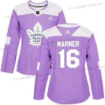 Adidas Frauen Toronto Maple Leafs #16 Mitchell Marner Authentisch Bekämpft Krebs Strickerei NHL Trikots – Lila