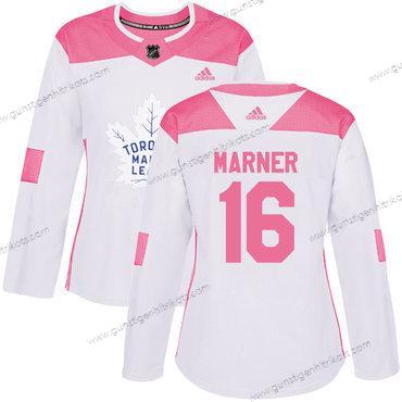 Adidas Frauen Toronto Maple Leafs #16 Mitchell Marner Authentisch Strickerei NHL Trikots – Weiß Rosa