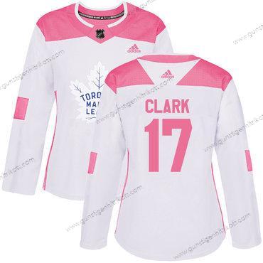 Adidas Frauen Toronto Maple Leafs #17 Wendel Clark Authentisch Strickerei NHL Trikots – Weiß Rosa