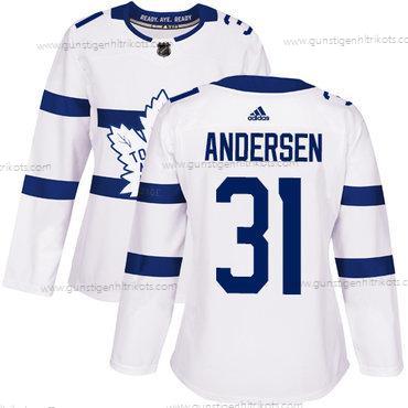 Adidas Frauen Toronto Maple Leafs #31 Frederik Andersen Authentisch 2018 Stadium Series Strickerei NHL Trikots – Weiß