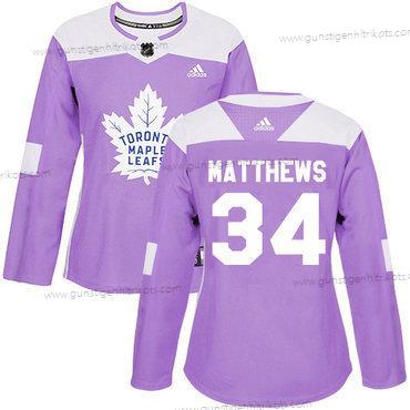 Adidas Frauen Toronto Maple Leafs #34 Auston Matthews Authentisch Bekämpft Krebs Strickerei NHL Trikots – Lila