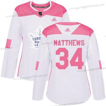 Adidas Frauen Toronto Maple Leafs #34 Auston Matthews Authentisch Strickerei NHL Trikots – Weiß Rosa