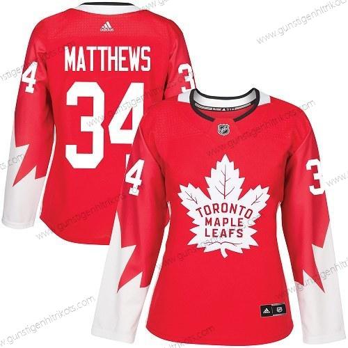 Adidas Frauen Toronto Maple Leafs #34 Auston Matthews Team Kanada Authentisch Strickerei NHL Trikots – Rot