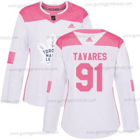 Adidas Frauen Toronto Maple Leafs #91 John Tavares Authentisch Strickerei NHL Trikots – Weiß Rosa