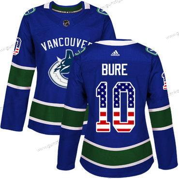 Adidas Frauen Vancouver Canucks #10 Pavel Bure Heimtrikots Authentisch USA Flag Strickerei NHL Trikots – Blau