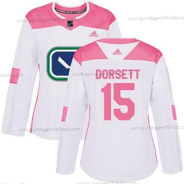 Adidas Frauen Vancouver Canucks #15 Derek Dorsett Authentisch Strickerei NHL Trikots – Weiß Rosa