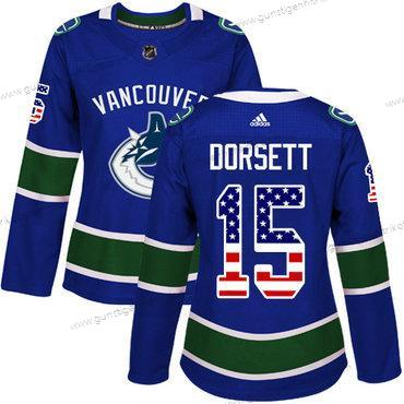 Adidas Frauen Vancouver Canucks #15 Derek Dorsett Heimtrikots Authentisch USA Flag Strickerei NHL Trikots – Blau