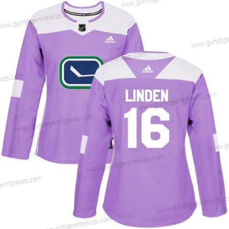 Adidas Frauen Vancouver Canucks #16 Trevor Linden Authentisch Bekämpft Krebs Strickerei NHL Trikots – Lila