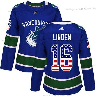 Adidas Frauen Vancouver Canucks #16 Trevor Linden Heimtrikots Authentisch USA Flag Strickerei NHL Trikots – Blau