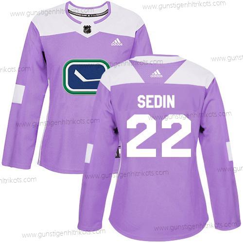 Adidas Frauen Vancouver Canucks #22 Daniel Sedin Authentisch Bekämpft Krebs Strickerei NHL Trikots – Lila