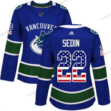 Adidas Frauen Vancouver Canucks #22 Daniel Sedin Heimtrikots Authentisch USA Flag Strickerei NHL Trikots – Blau