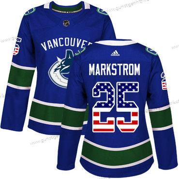 Adidas Frauen Vancouver Canucks #25 Jacob Markstrom Heimtrikots Authentisch USA Flag Strickerei NHL Trikots – Blau