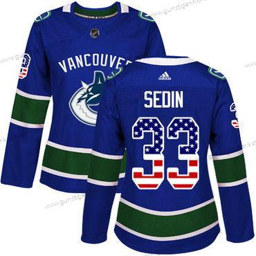 Adidas Frauen Vancouver Canucks #33 Henrik Sedin Heimtrikots Authentisch USA Flag Strickerei NHL Trikots – Blau